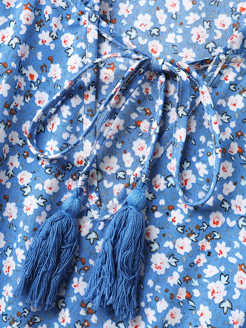 Ditsy Floral Print Stretchy Waist Midi Dress