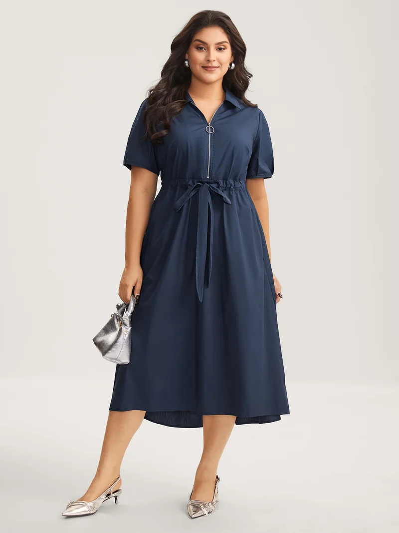 Pure Cotton Glide Lock Zipper Midi Dress