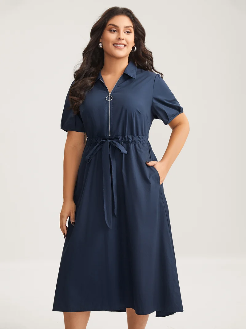 Pure Cotton Glide Lock Zipper Midi Dress