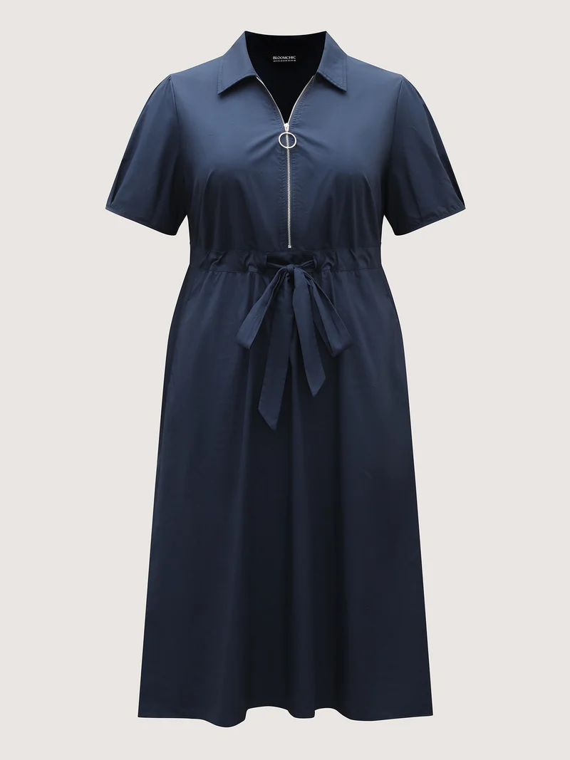 Pure Cotton Glide Lock Zipper Midi Dress
