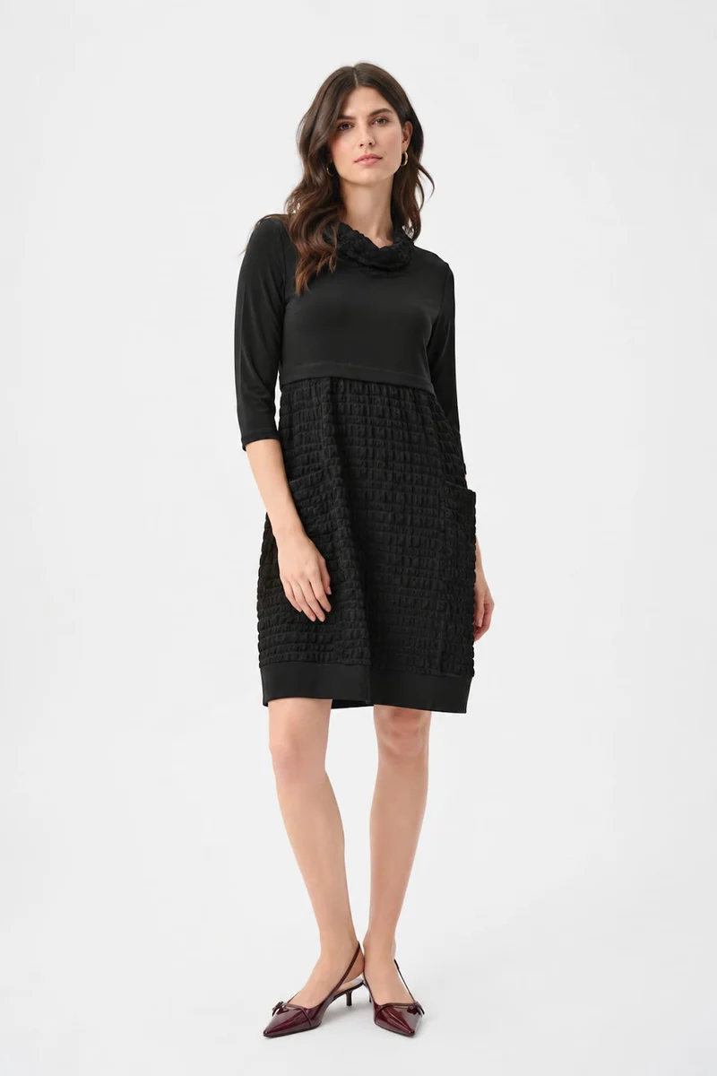 Robe droite bimatière à col drapé
