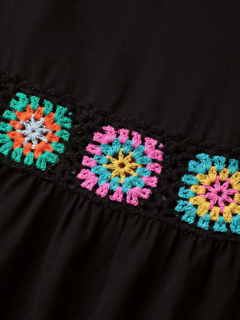 Stretchy Waist Crochet Floral Wide-Leg Pants