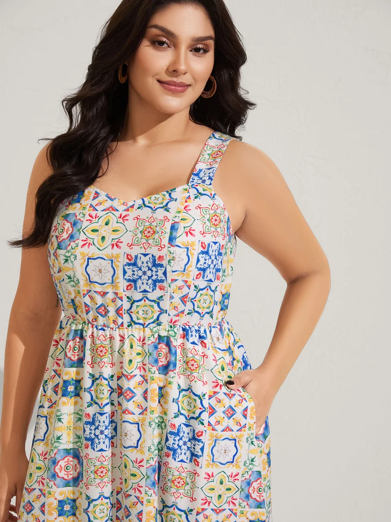 Floral Collage Pockets Cami Midi Dress