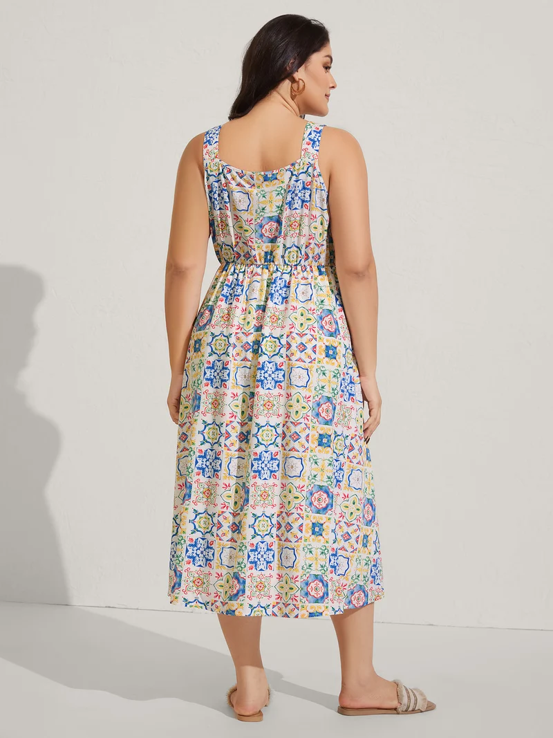 Floral Collage Pockets Cami Midi Dress