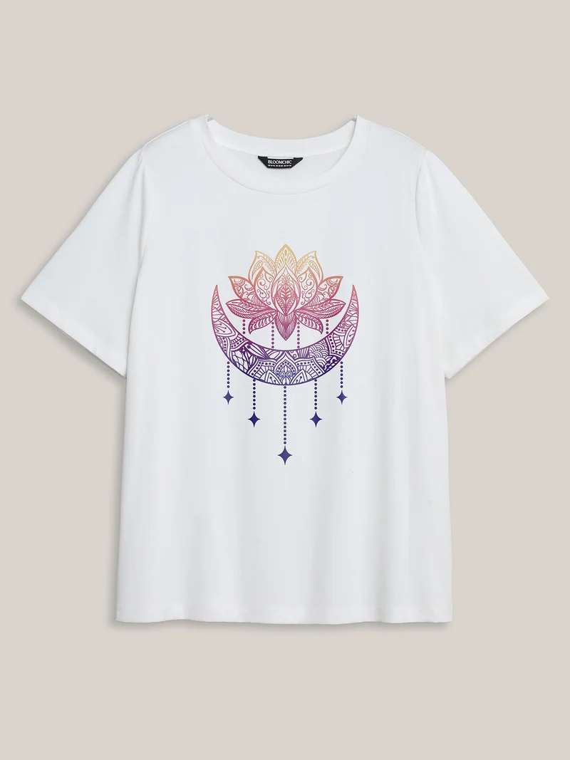 Midnight Bloom Print Round Neck T-Shirt