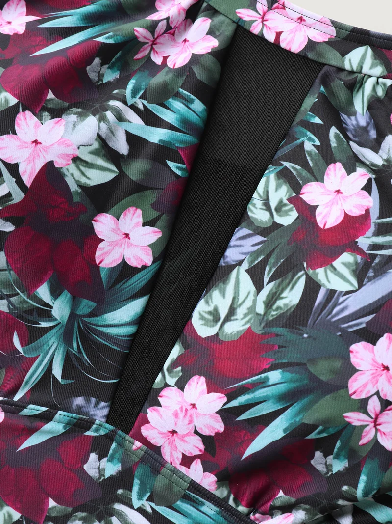 Anti-Float Ties Sheer Tropical Swim Dress