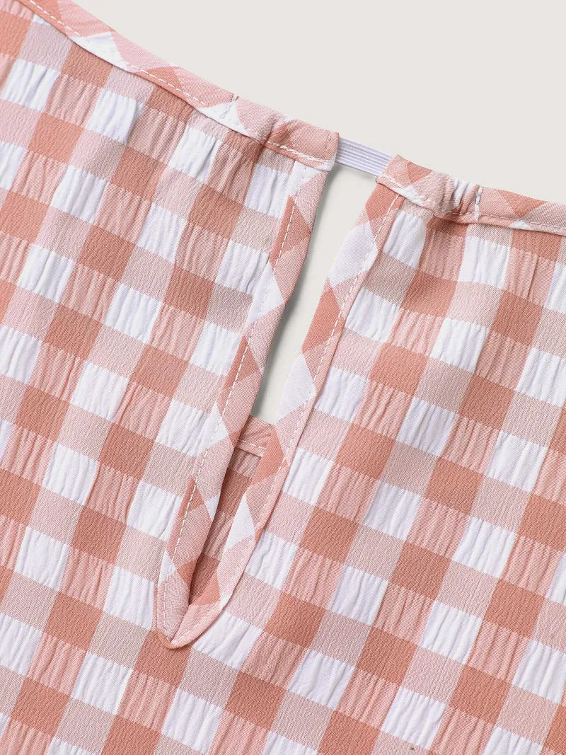 Sweet Gingham Wrinkled Petal Sleeve Blouse