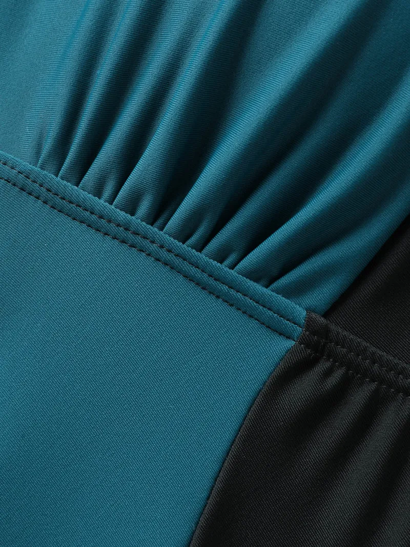 Zipper Front Adjustable Color Block Swim Dress