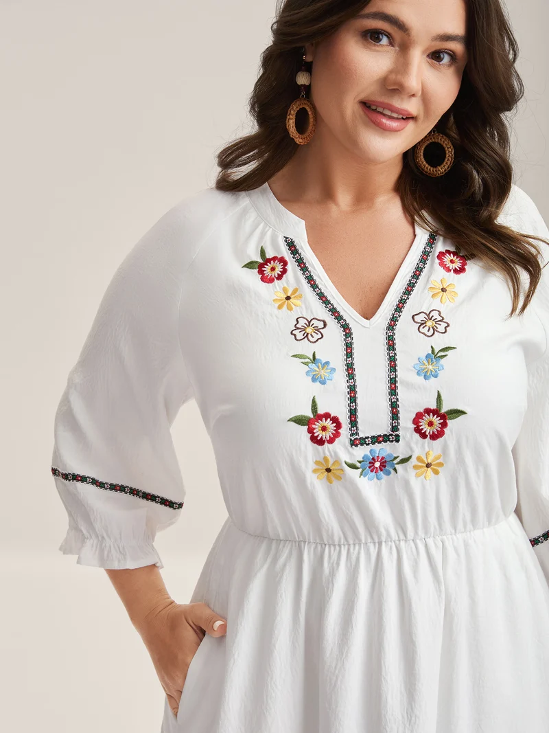 Floral Print A-Line Solid Midi Dress