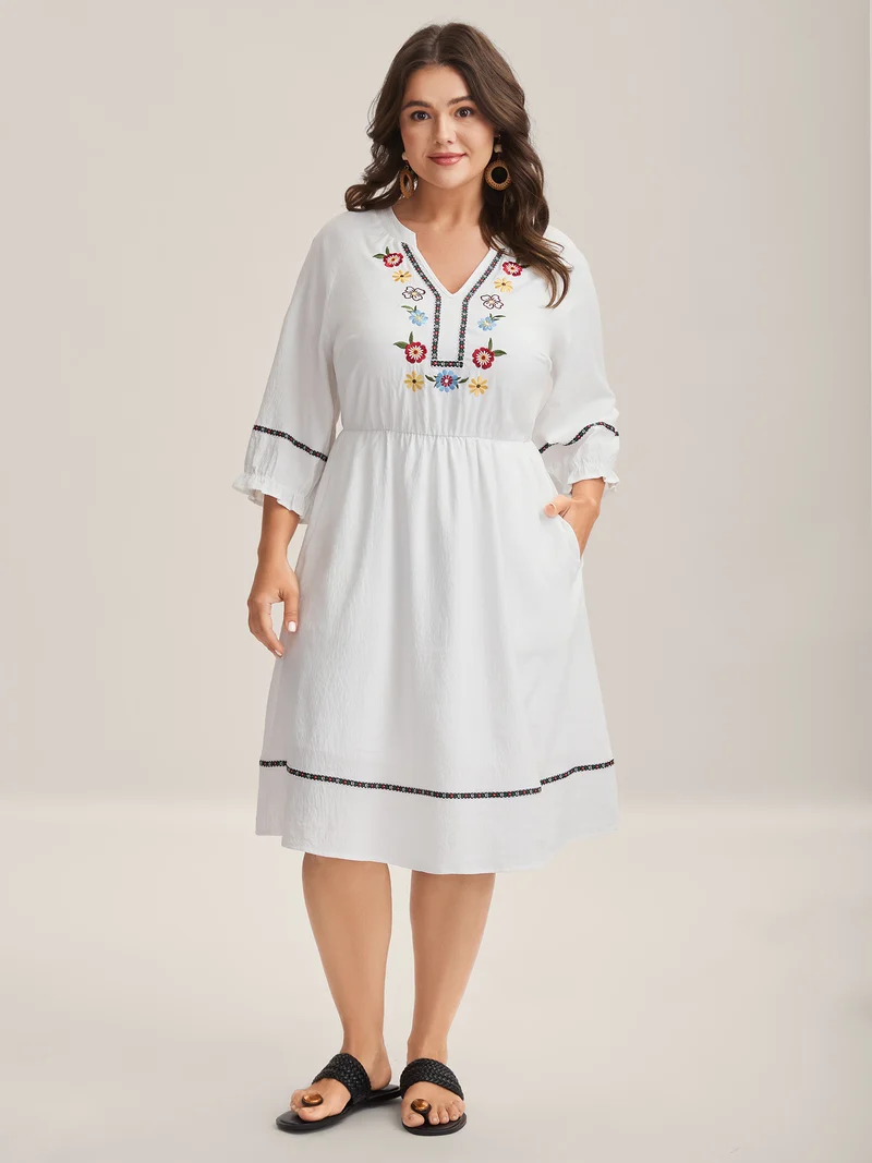 Floral Print A-Line Solid Midi Dress