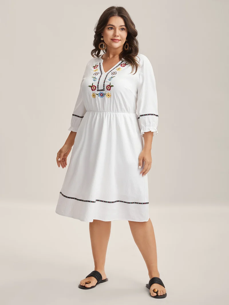 Floral Print A-Line Solid Midi Dress
