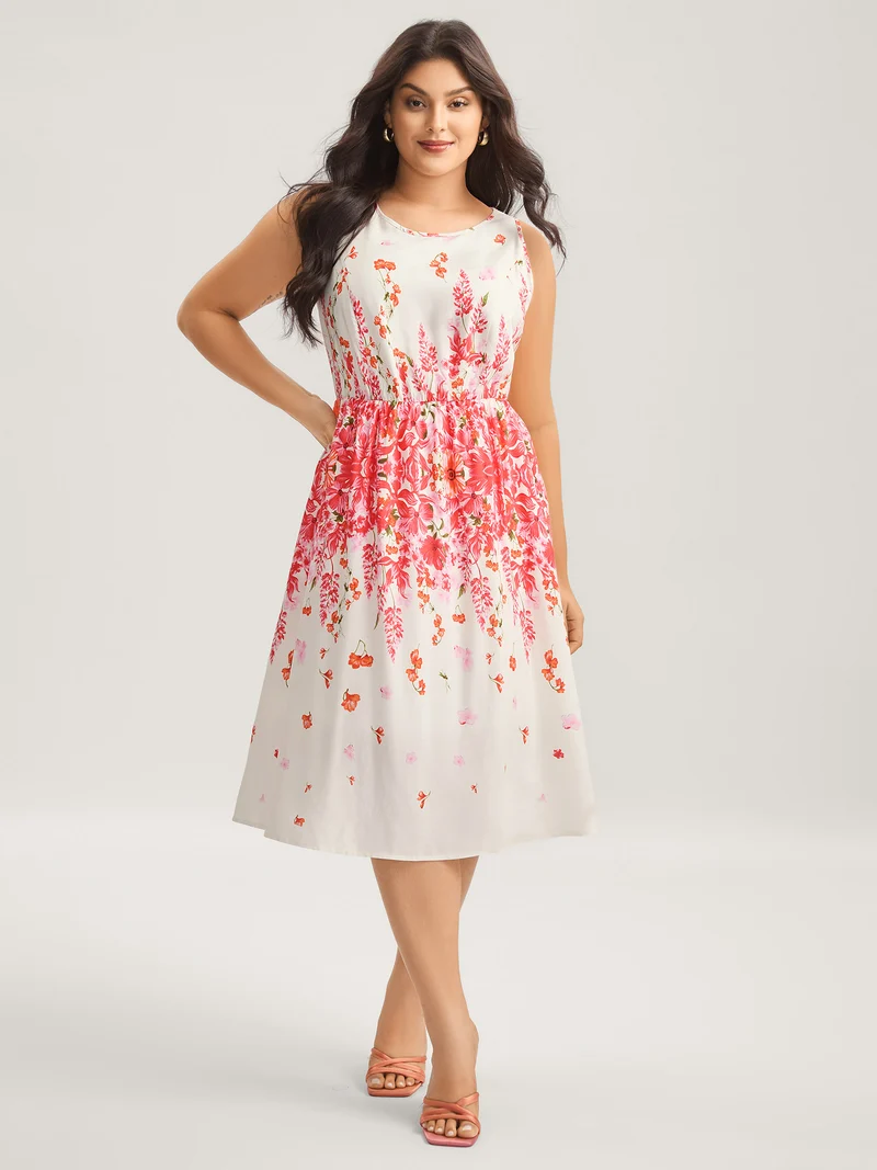 Floral Print Cinched-Waist Midi Dress