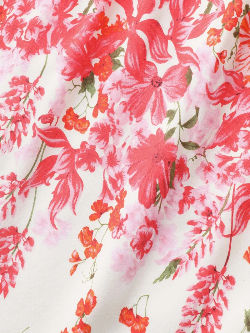 Floral Print Cinched-Waist Midi Dress
