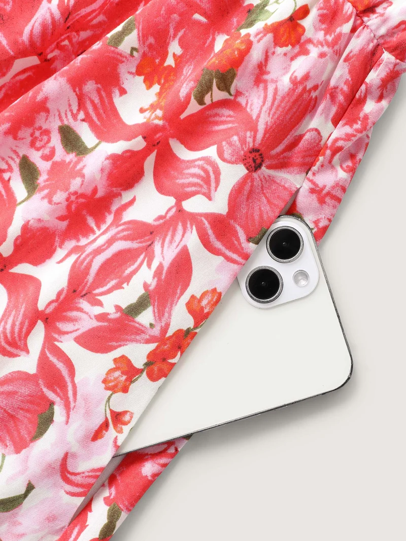 Floral Print Cinched-Waist Midi Dress