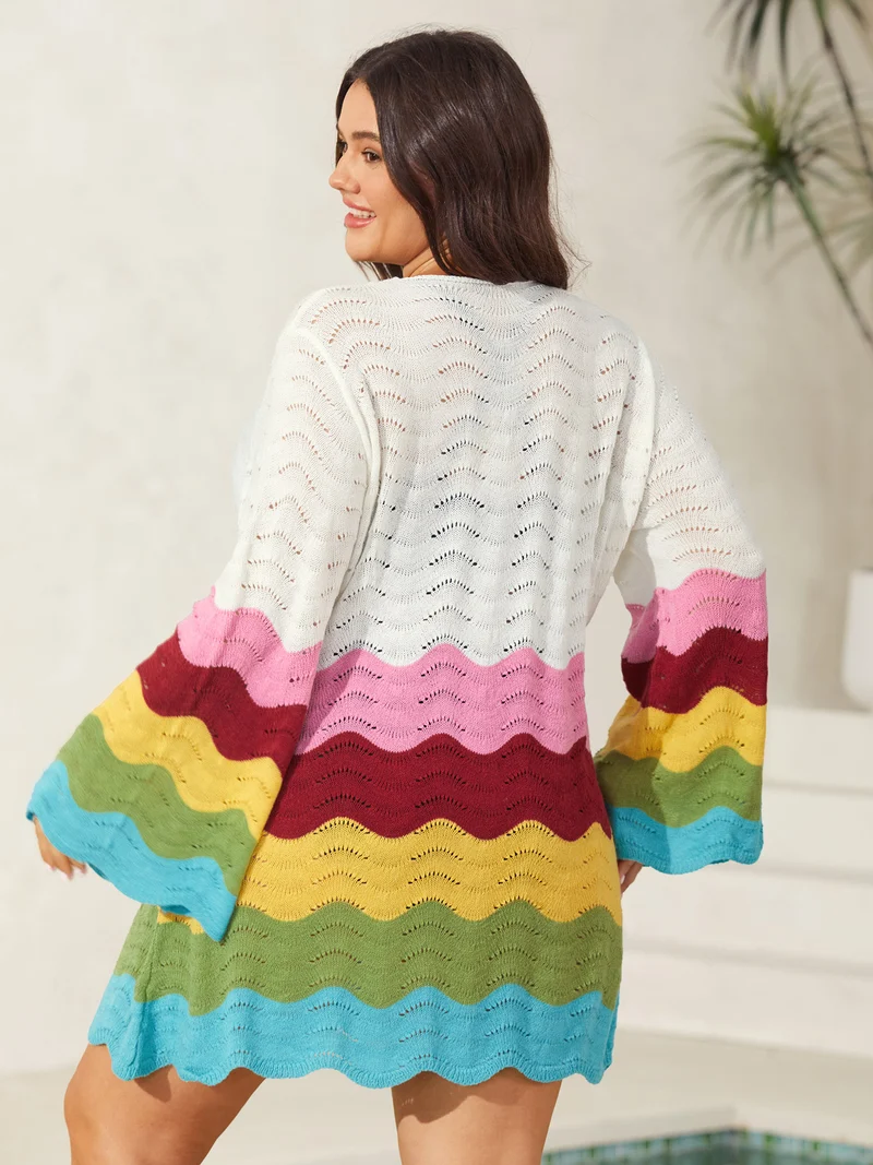 Colorful Waves Cut-Out Swim Cover-Up