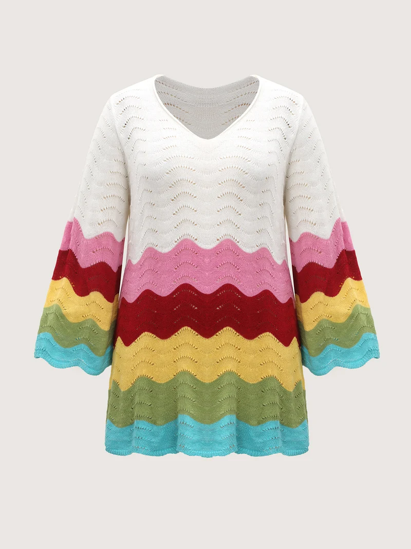 Colorful Waves Cut-Out Swim Cover-Up