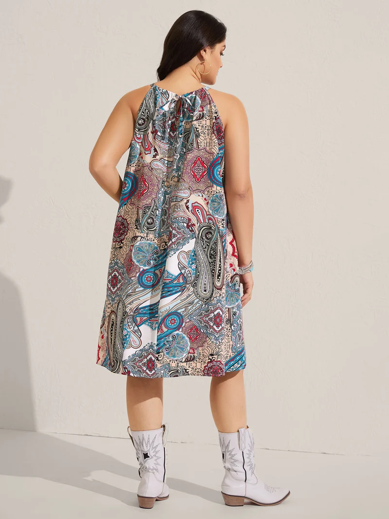 Paisley Print Flowy A-Line Midi Dress