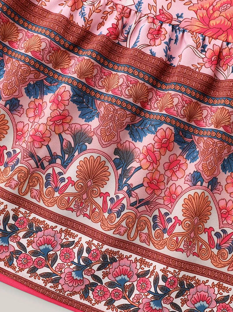 Rosy Floral Print Lace Maxi Dress