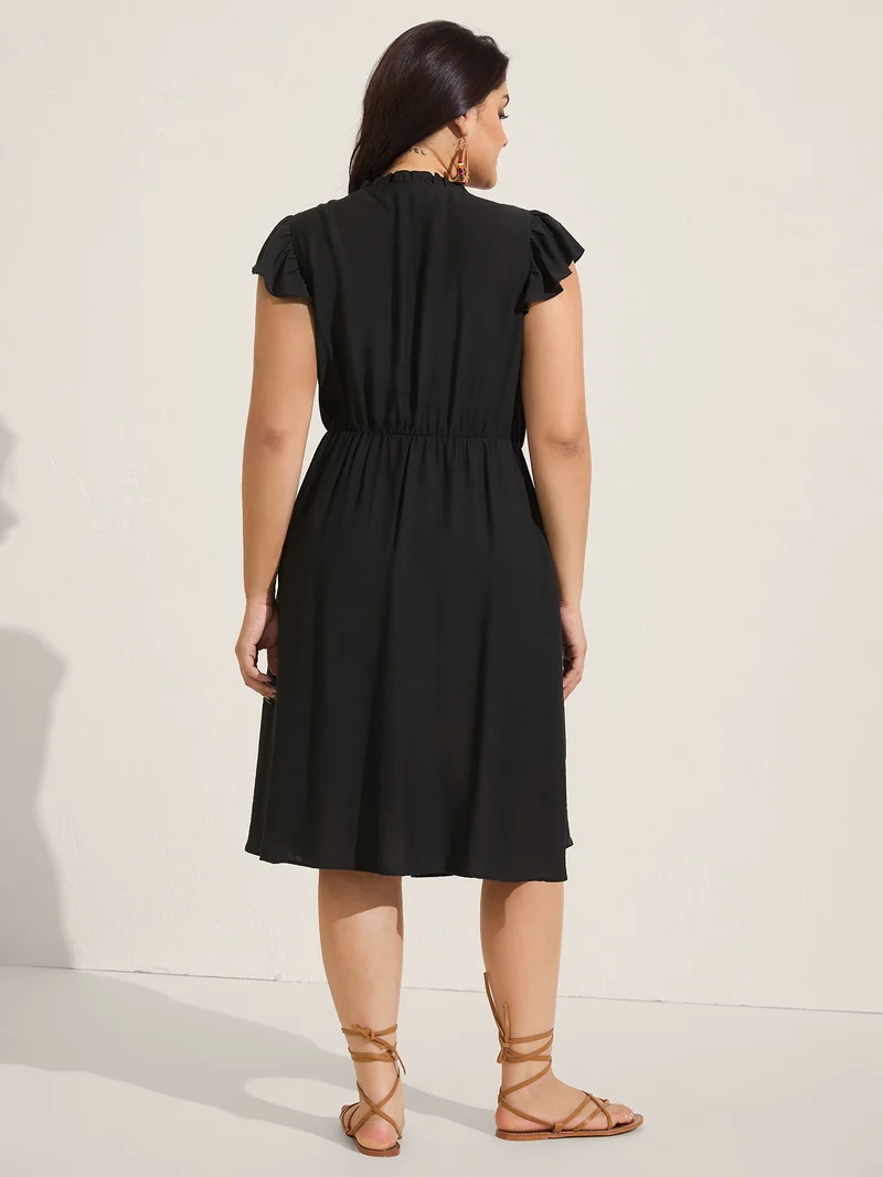Floral Embroidered Notched Collar Midi Dress