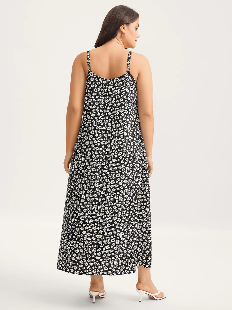 Floral Lace Front Flowy Midi Dress