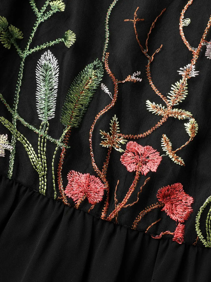 Mesh Floral Embroidery Midi Dress