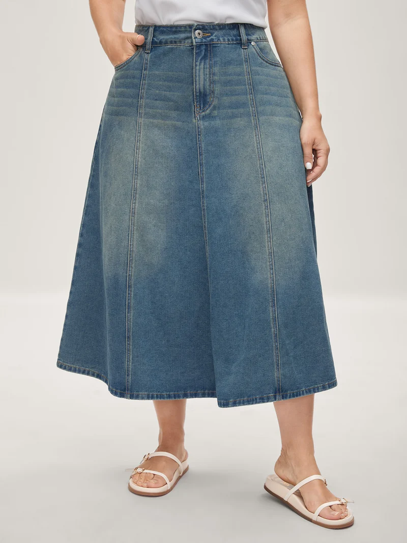 Vintage Wash A-Line Denim Maxi Skirt