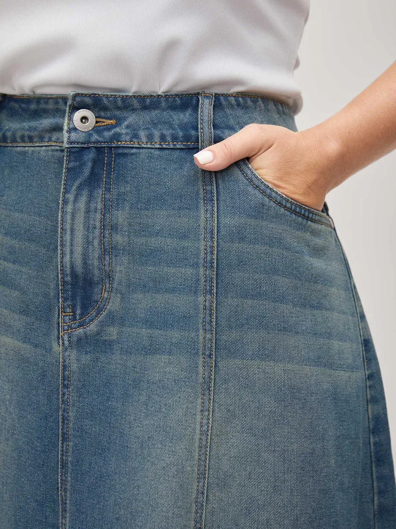 Vintage Wash A-Line Denim Maxi Skirt