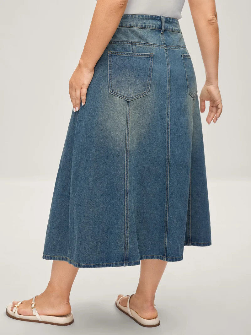 Vintage Wash A-Line Denim Maxi Skirt