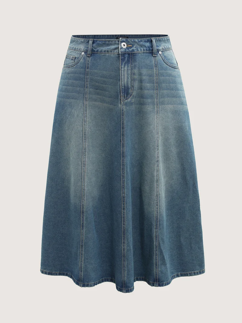 Vintage Wash A-Line Denim Maxi Skirt