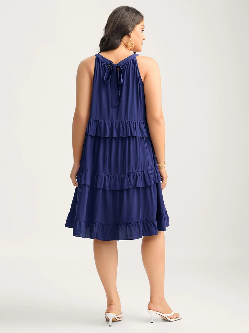 Ruffled Tiered A-Line Tie Midi Dress