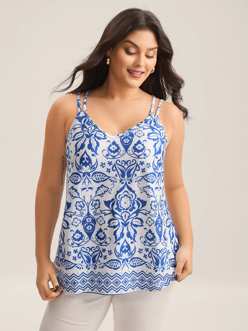 Stretchy Floral Print Tank Top