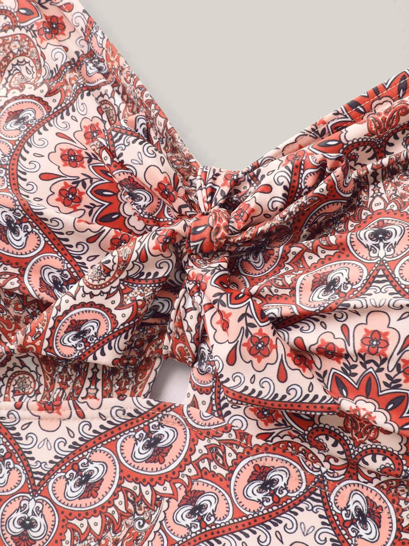 Ornate Print Ties One-Piece Swimsuit