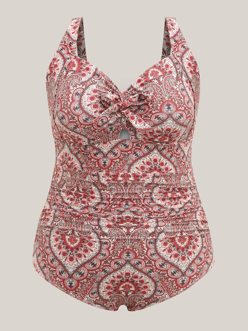 Ornate Print Ties One-Piece Swimsuit