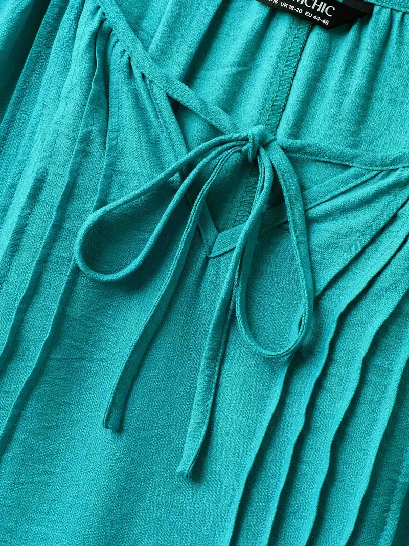 Pleated Lace Trim Relaxed Midi Dress