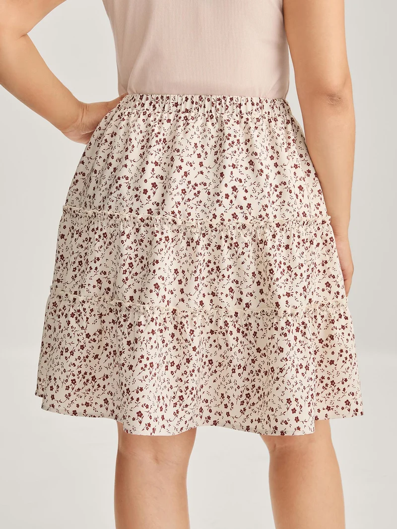 Ditsy Floral Print Ruffled Midi Skirt