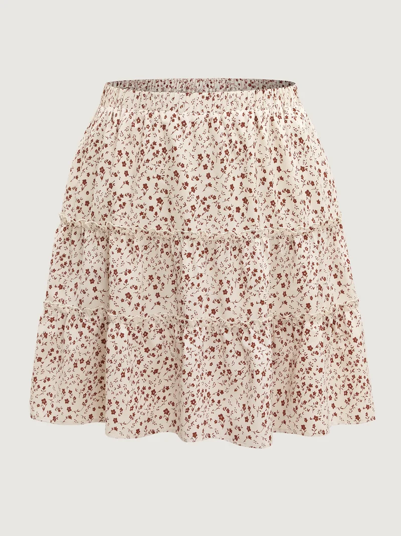 Ditsy Floral Print Ruffled Midi Skirt