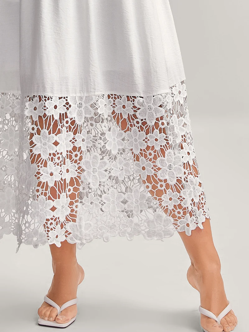 Scalloped Lace Hem Halter Neck Midi Dress
