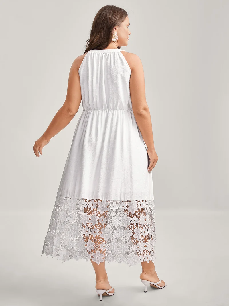 Scalloped Lace Hem Halter Neck Midi Dress