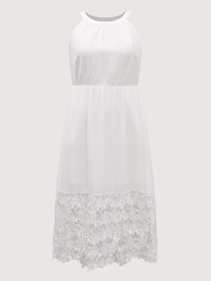Scalloped Lace Hem Halter Neck Midi Dress