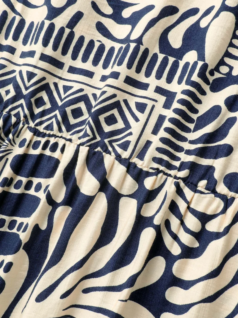 Geometric Collage Print Pockets Midi Dress