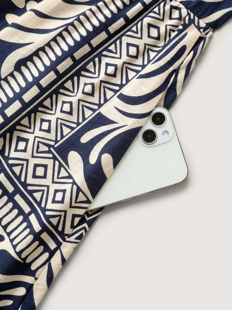 Geometric Collage Print Pockets Midi Dress
