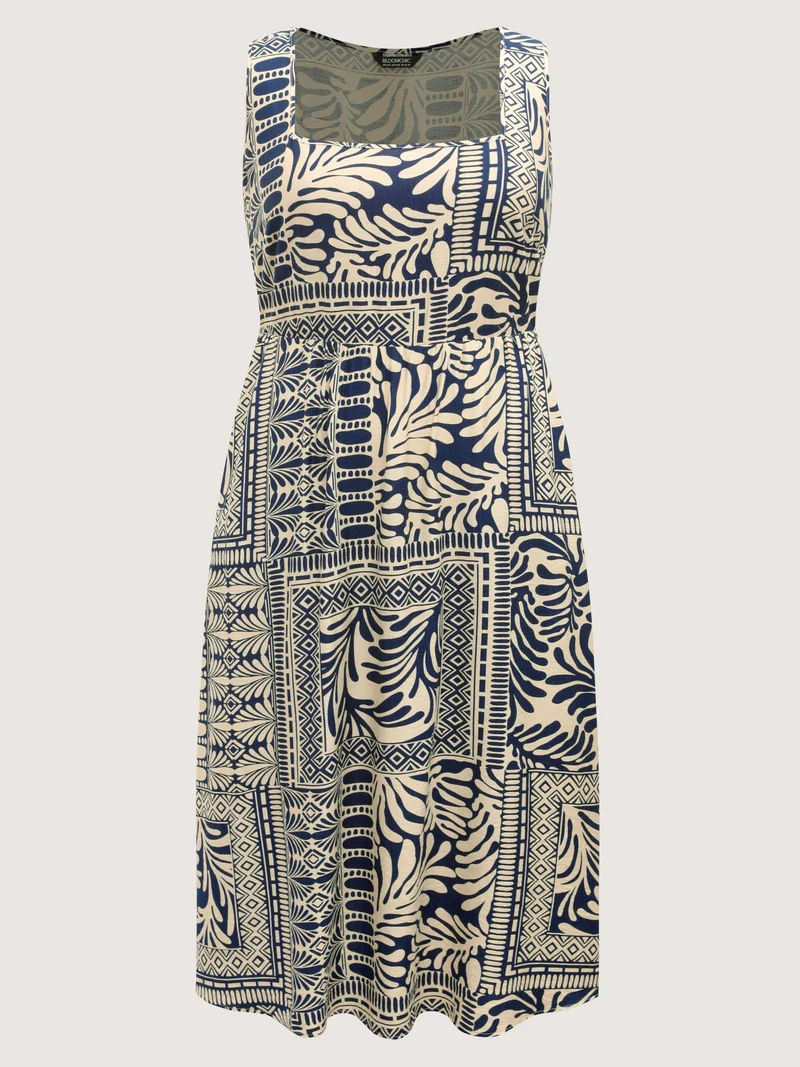 Geometric Collage Print Pockets Midi Dress