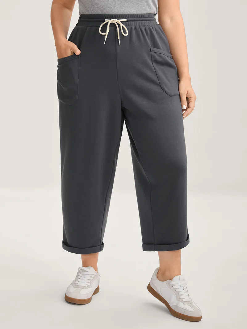 Rolled Hem Drawstring Straight-Leg Pants