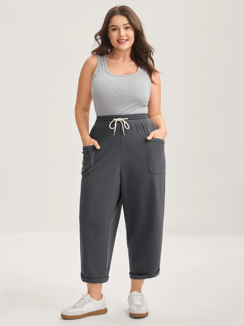 Rolled Hem Drawstring Straight-Leg Pants