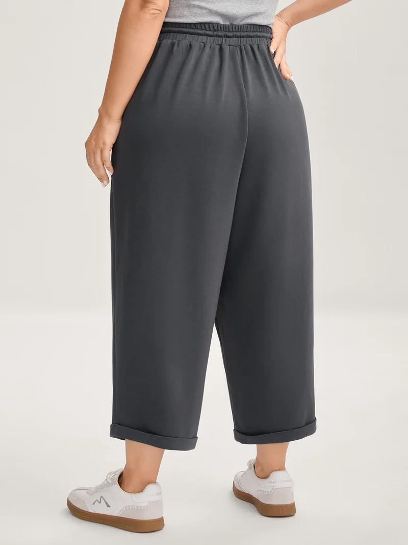 Rolled Hem Drawstring Straight-Leg Pants