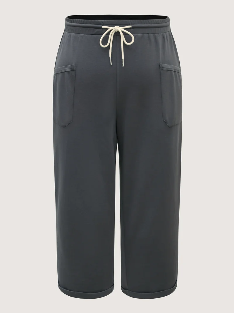 Rolled Hem Drawstring Straight-Leg Pants