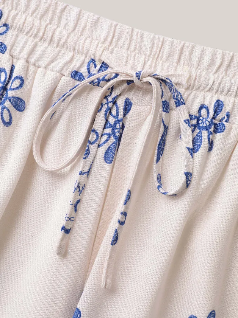 Floral Print Wide-Leg Pants