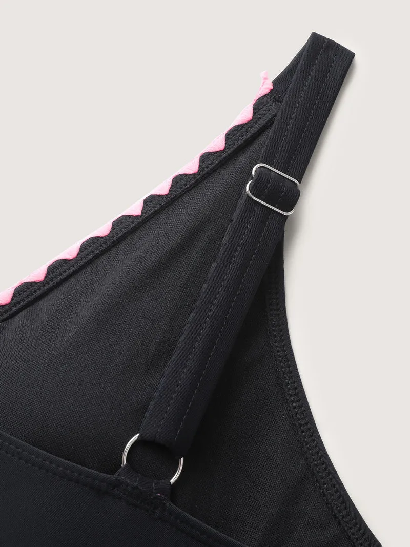 Embroidered Color Contrast Swim Top