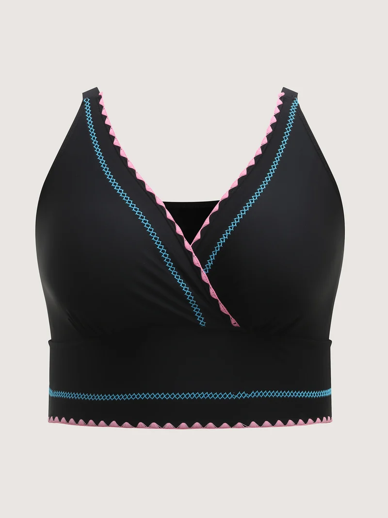 Embroidered Color Contrast Swim Top
