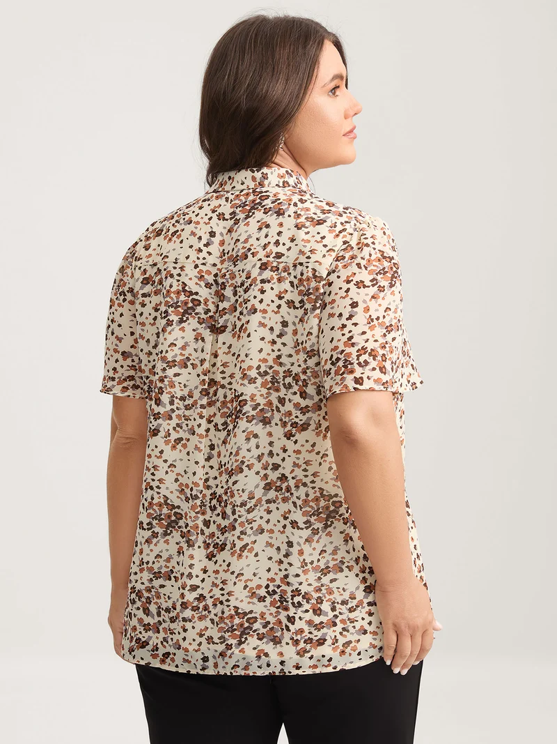 Leopard Print Ribbon Collar Blouse